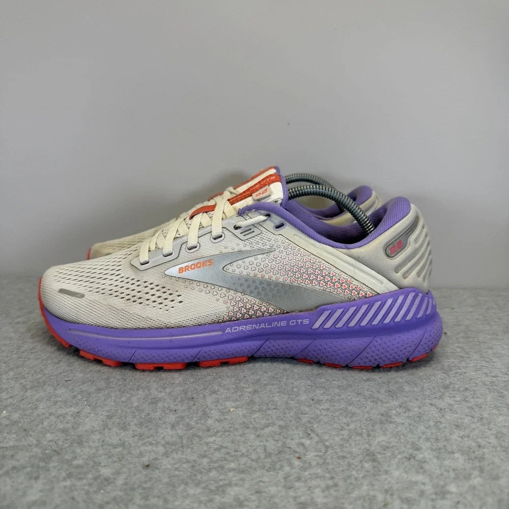 Brooks Adrenaline GTS 22 Womens Shoes Size 8.5 Cream Purple Coral 1203531B105